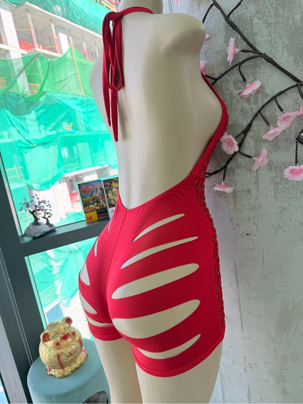 NWOT Red Cutout Halter Backless Short Romper Festival Rave Wear Small Small